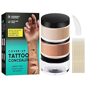 Tattoo Cover Up Makeup Waterproof, 2 Colors Tattoo Cover Up, Long Lasting Tattoo Concealer, Professional Body Leg Makeup for Tattoo, Scars, Vitiligo and Dark Spots
