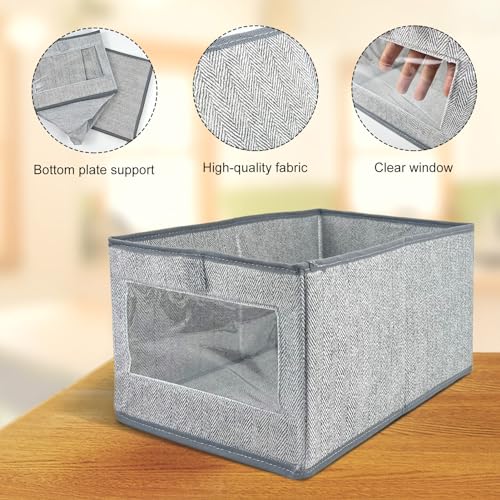 6 Pieces Linen Closet Storage Bins with Clear Window, Shelf Basket Closet Clothes Organizer Storage Containers for Organizing Shelves Wardrobe Office Clothing Books - Image 4
