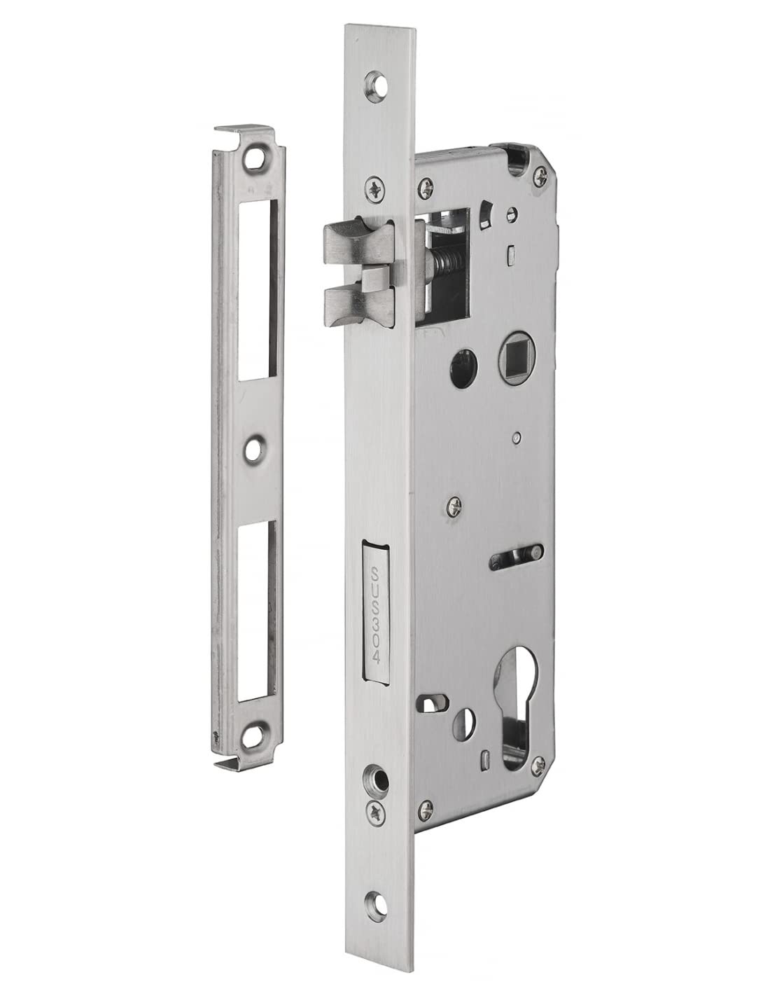 INTELOCK - Serrure Encastrable avec Trou Cylindre pour Porte d'Entrée - Inox - Axe 45 mm - Entr'Axes 85 mm - Carré 8 mm - Réversible - Bouts Carrés - Gris