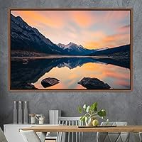 Framed Canvas Wall Art Calming Waters Aerial Cool Lake Landscape Multicolor Photography Realism Relax/Calm - 16x24 inches