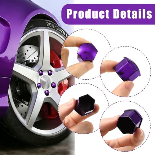 Image of Blueshyhall 19mm Wheel Lug Nut Cover Bolt Caps Anti-Rust Car Tire Nut Cover with Removal Tool (Pack of 20) - Chrome Purple