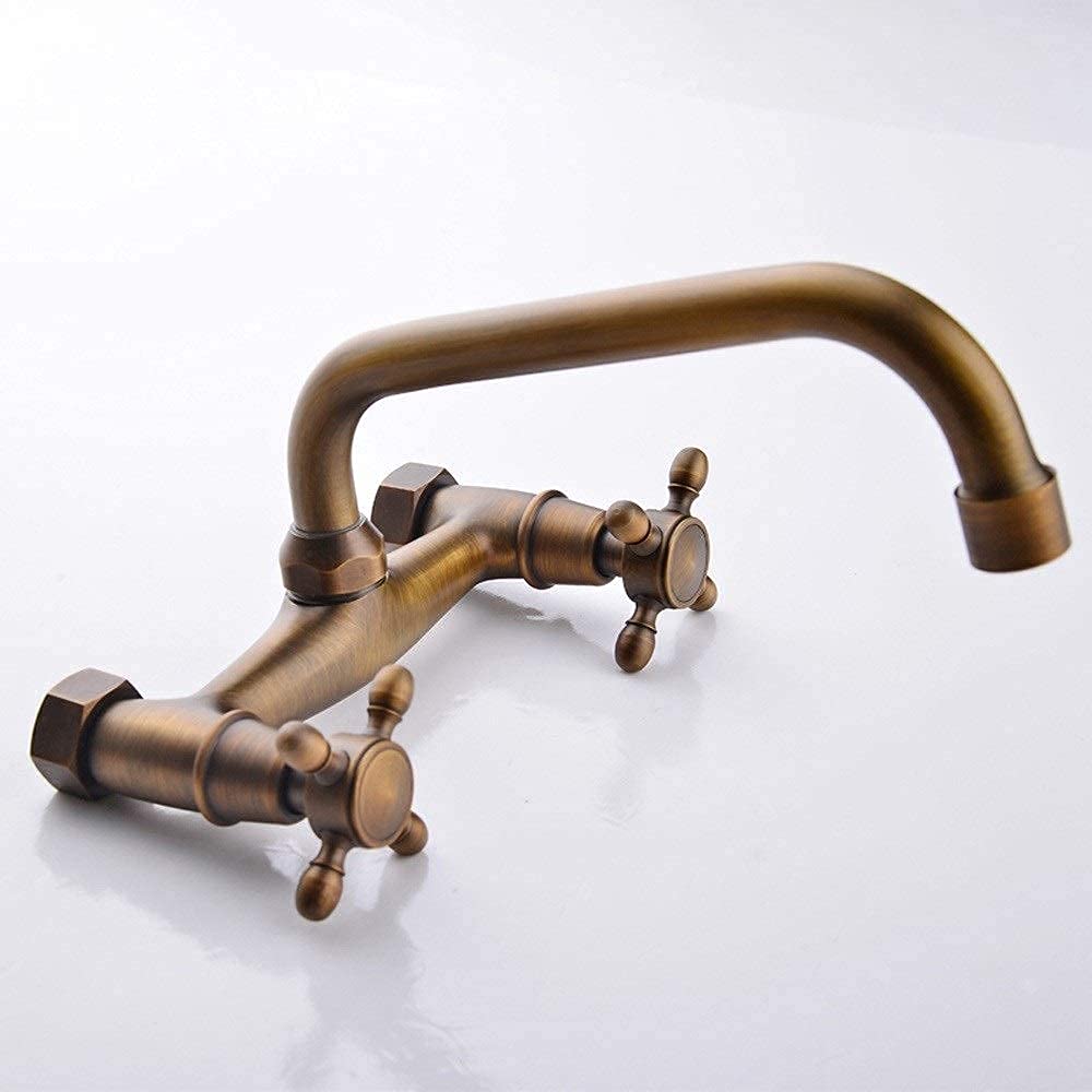 grifo para lavabo, Lavabo de cocina bronce con doble manija, estilo europeo, retro