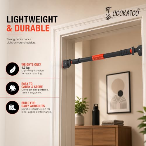 Image of Cockatoo Strong Pull-Up Bar For Kids & Adults |Anti-Skid Grip Pull Up Bar For Home | No Drill Installation Adjustable 72-110 Cms Upto 200 Kgs -Red