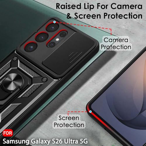 Image of TheGiftKart Back Cover Case for Samsung S26 Ultra 5G | Armor Bumper Case with Sliding Camera Cover, Kickstand & Ring Holder | 360 Degree Protection Back Cover for Samsung S26 Ultra (PC & TPU, Black)