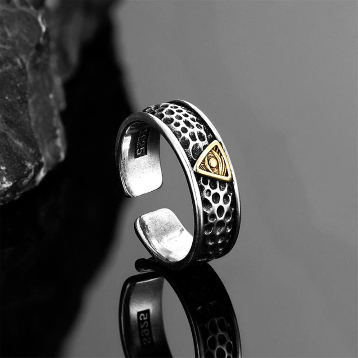 YAHOYAYAHOYA Norse Vikings Golden Eye of Horus Rings Men Women Thai Silver Color Opening Finger Ring Antique Amulet Couple Jewelry Male Gifts