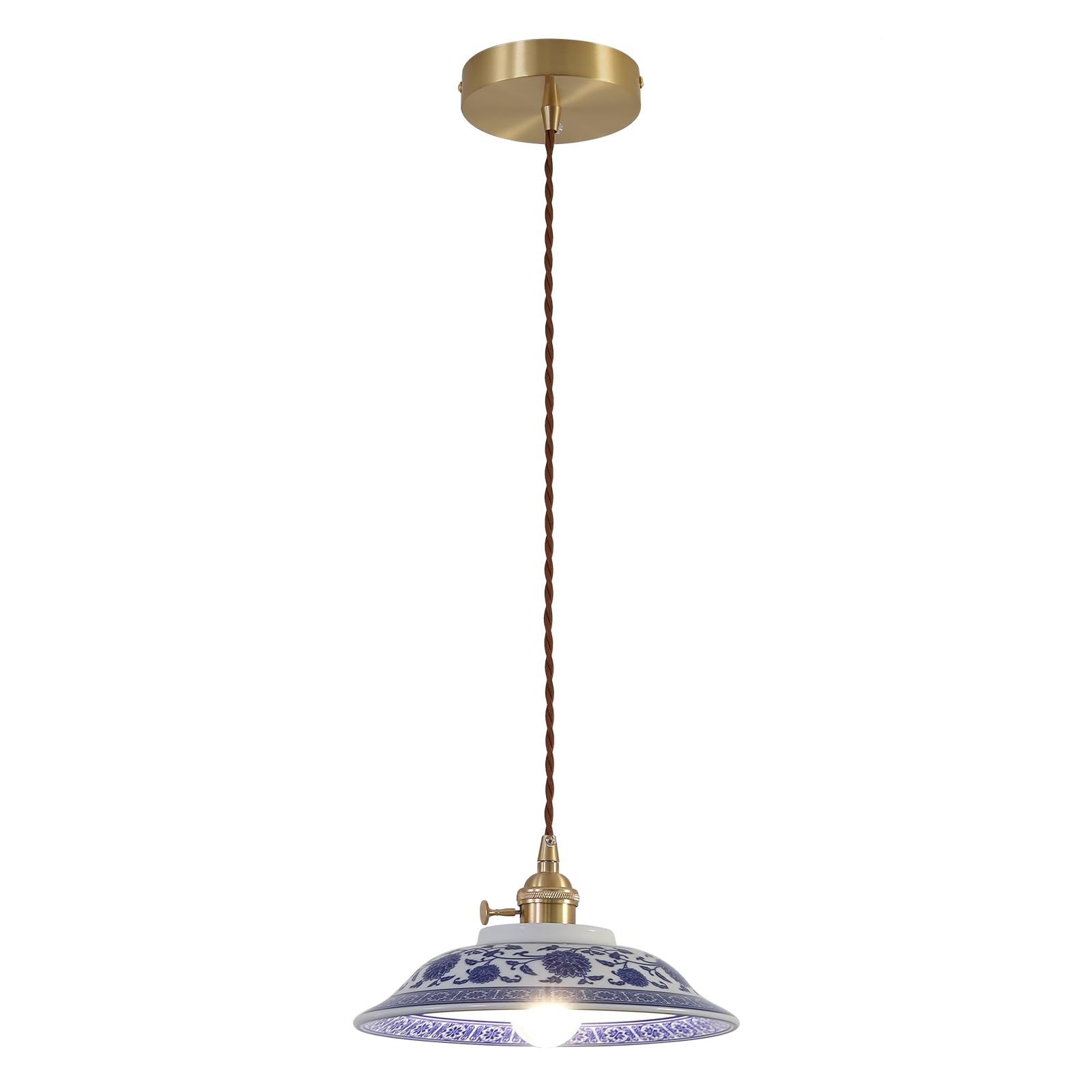 KHUKHU Wabi-Sabi Ceramic Pendant Light,Blue and White Pattern for Living Room Dining Room Kitchen Island(A)