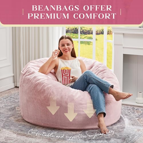 Image of Hobestluk Bean Bag Chair for Adult Giant Beanbag with Filler Pink 3FT