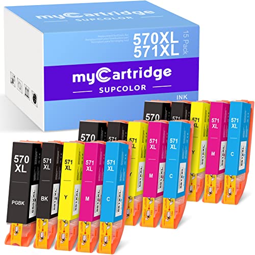 myCartridge SUPCOLOR Drucker Pixma TS5050 PGI-570XL CLI-571XL Druckerpatronen Kompatibel für Canon 570 571 Multipack XL für Canon PIXMA TS5050 MG5750 MG6050 Drucker(15er-Pack) Cover