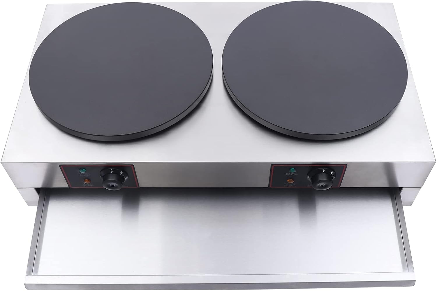 Stainless Steel Electric Crepe Maker,Nonstick Commercial Pancake Machine with Adjustable Temperature Double Pan,