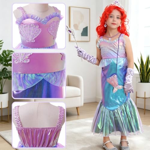 Disfraz de Sirena para Niñas con peluca morada miniatura 5
