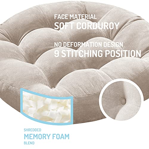 Meditation Floor Pillow Set Of 2, Round Large Pillows Seating For Adults, Tufted Corduroy Floor Cushion For Living Room Tatami, Beige 22 Inch #TOP1