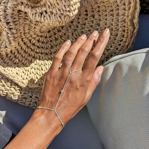Image of Hand Chain Ring Bracelet for Women Dainty Gold Finger Chain Rhinestone Bracelet Trendy Simple Body Jewelry Gifts