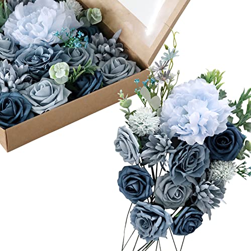 Fouriding Artificial Flowers Roses, Dusty Blue Rose DIY for Wedding Bouquets Valentine's Day, Mother's Day, Baby Shower