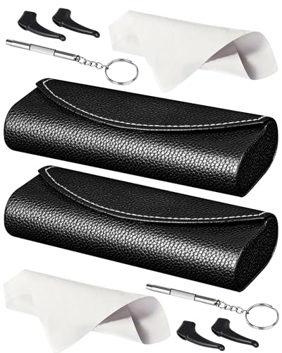 RayLove Ultimate Glasses Case Kit, Hard Shell Sunglasses and Eyeglass Case with Cleaning Cloth, Screwdriver, Ear Hooks (Black,2)