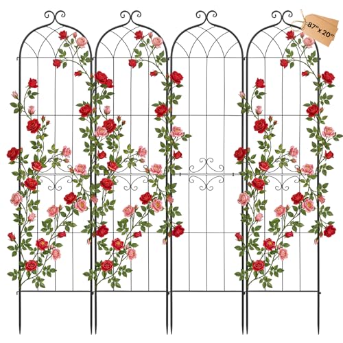 VEVOR Treillis de Jardin Métal 52,5x220 cm Support de Plante Grimpante Lot de 4 Treillis pour Rosiers, Tomates, Concombres, Fleurs Légumes Grimpants, avec...