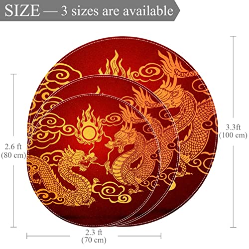 Tapis de chambre motif dragon de 1m de diamètre antidérapant