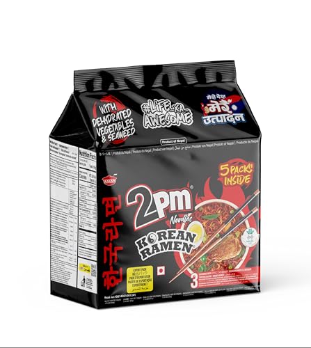 Image of 2PM - Korean Ramen Noodles - Including Dehydrated Vegetables & Seaweed - Instant 2X Spicy Ramen - 5 packet family Pack - Pack of 2