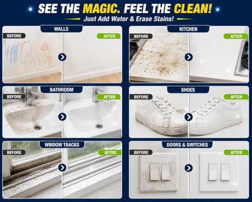 Image of Magic Eraser Sponge for Walls | Pack of 8 High Density Melamine Sponge | White Cleaning Sponge for Marks, Dirt & Scuff Removal | Multipurpose Cleaning Pad