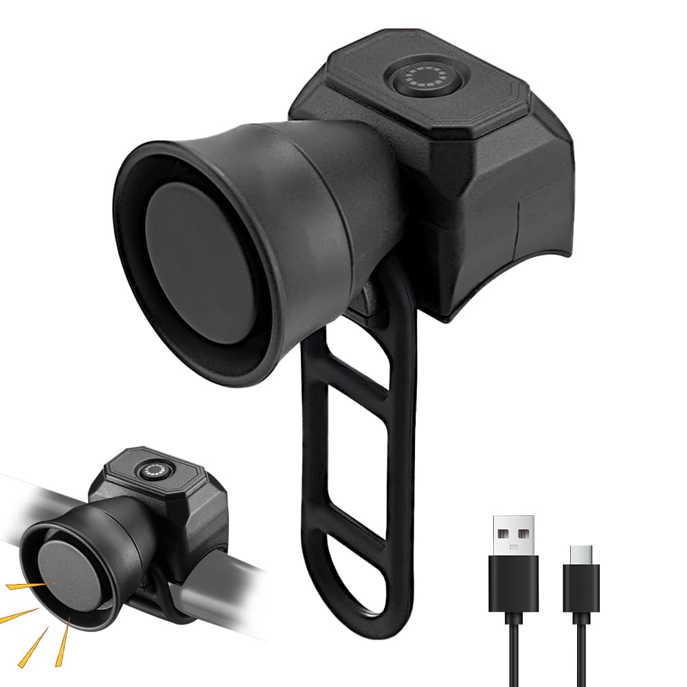 Gobesty Bike Horn, 120bd Electric Bicycle Bell with 5 Sound Modes, USB Rechargeable Bike Bell with Silicone Bandage, Ipx4 Waterproof Bike Bell Adult for Mountain Bikes, Racing Bikes, Kids Bikes