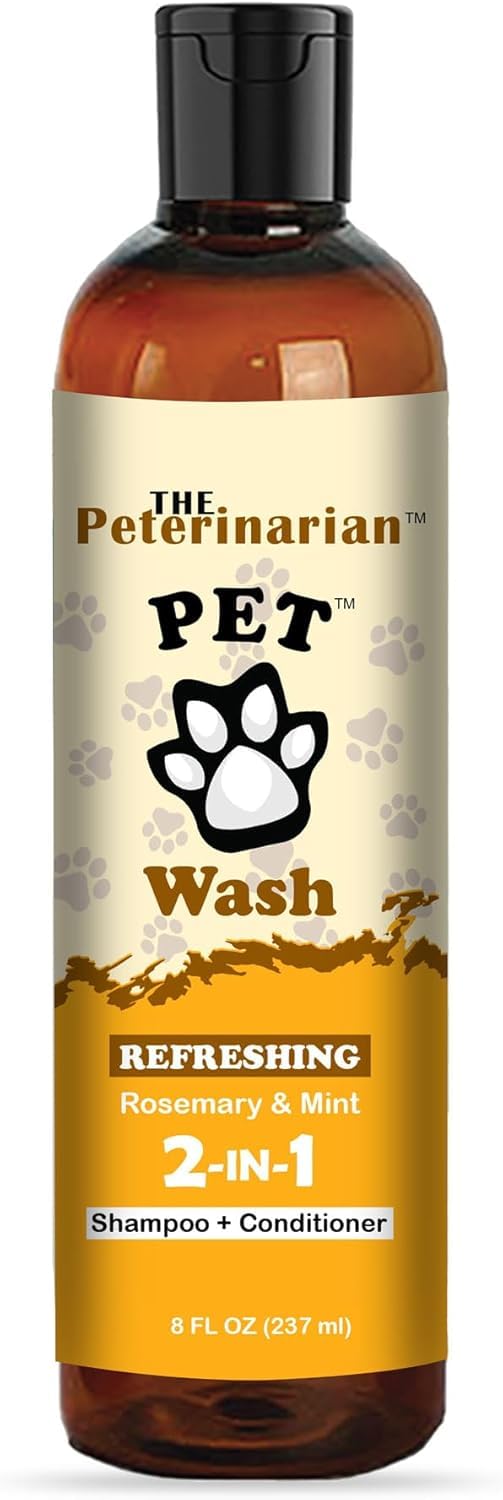 The Peterinarian Rosemary & Mint 2-in-1 Dog Shampoo and Conditioner 8oz – Natural Formula for All Breeds – Moisturizes, Soothes, Cleanses, and Softens for a Healthy, Shiny Coat