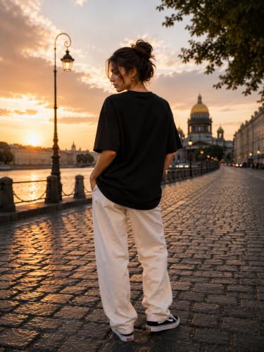Image of London Hills Oversized Tshirt for Woman | t Shirt for Woman Oversized Fit Printed Round Neck | Tops for Woman's | Women t Shirt Loose Fit Drop Shoulder | t Shirts for Women | Western Tops