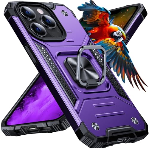 Image of Anqrp Heavy Duty Case for iPhone 14 Pro Case with Enhanced Ring Holder Grip Stand, Military Grade Shockproof Rugged Drop Protective Silicone Hard Slim iPhone 14 Pro Phone Case Cover,Purple