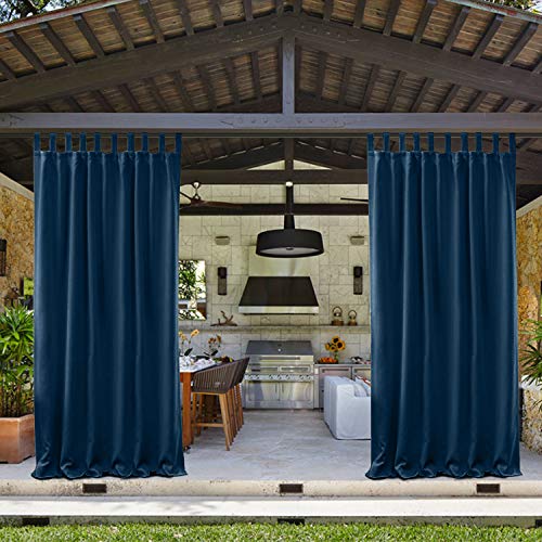 Drapifytex Extra Size 100 Inches Width by 102 Inches Length Outdoor Curtain Waterproof Curtain Navy Blackout Drapery Tab Top Drape, Patio Curtain (1 Panel)