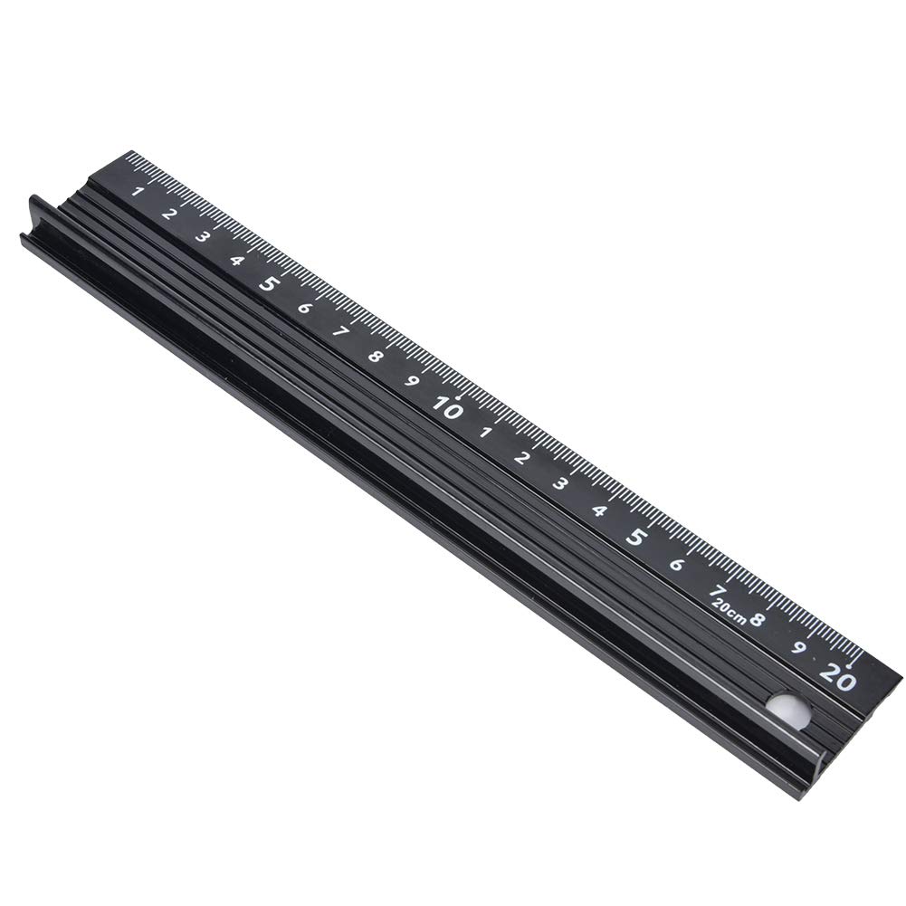 SIXRUN Aluminium-Lineal L-Typ, Schneidelineal 20cm 30cm 45cm mit Gummierter Unterseite, Rutschfest und mit Schutzplatte, für Längenmessung, Gerades Schneiden, Heimgebrauch (L-Typ 20 cm)
