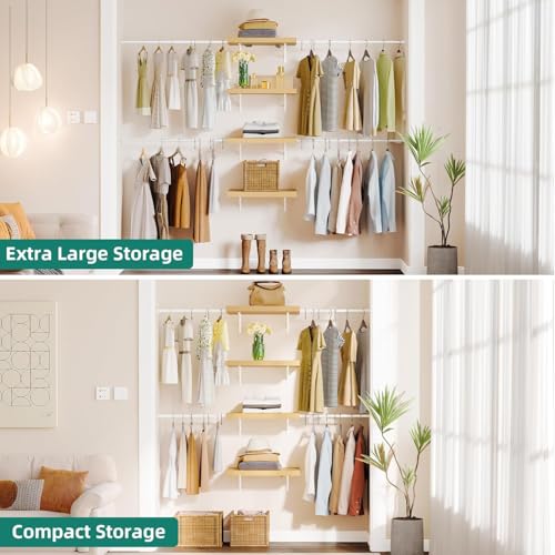 YITAHOME Wall-Mounted Closet System with Expandable Rod and Thickened Shelves – Adjustable Clothing Rack for Bedroom, Laundry Room and Cloakroom, Suitable for 2-8 Feets Space - Image 3