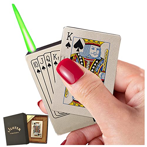 Encendedor de antorcha de Chorro a Prueba de Viento, Encendedor de Cartas de Juego, Encendedor de torcha con luz LED y Detector de Moneda UV, Embalaje Exquisito, para Festivales, cumpleaños Oro King