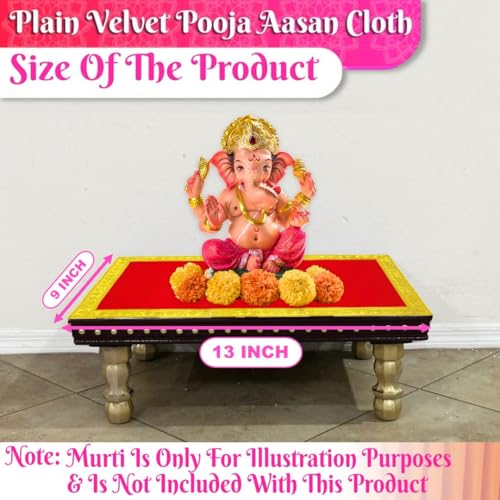 Image of Bhakti Lehar (9 x 13 Inch) Plain Red Velvet Pooja Aasan for God Idol /Chowki Aasan Kapda Cloth for Temple Shelf Home Mandir, Ganesh Baithak and God Idol Sitting - Pack of 2