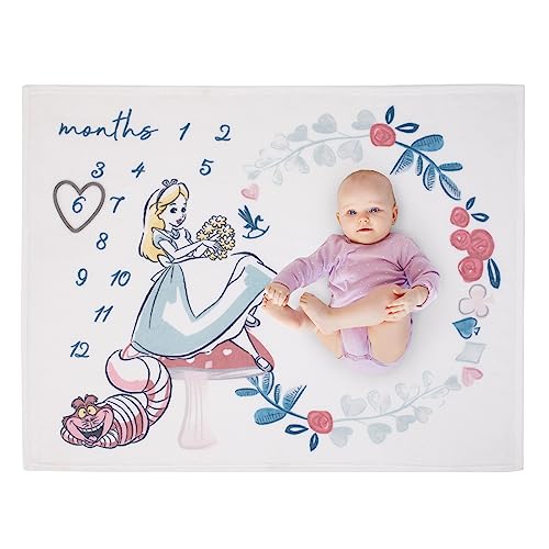 Image of Disney Alice in Wonderland White, Pink, and Blue Cheshire Cat Super Soft Photo Op Milestone Baby Blanket