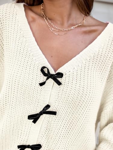 Image of CUPSHE Women's Cute Cozy Bow Sweater Casual Fall Crochet Pullover Tops