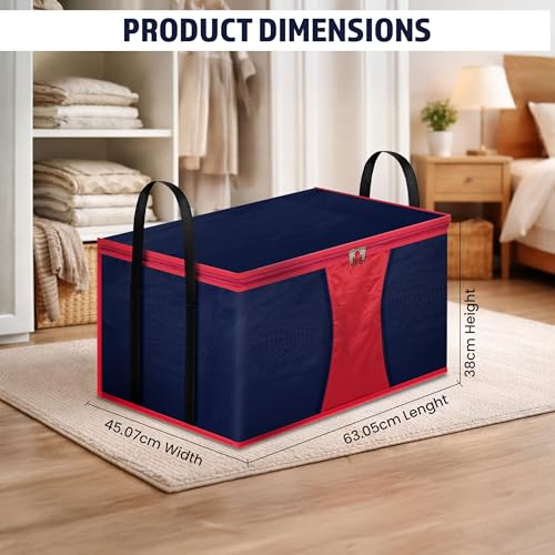 Image of Storite 2 Pack Multi-Purpose Moisture Proof Heavy Duty 1680 Denier Nylon 110 L Super-Size Large Toys /Stationery Paper /Blankets /Clothes Storage Bag - Red /Navy Blue (63.5 x 45.7 x 38cm)