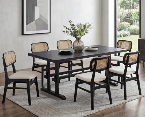Image of HNY Black Wood Rectangular Dining Table for 4-6 People, Modern Farmhouse Kitchen Table, 70 Inch Large Dinner Table Center Table for Dining Room /Living Room