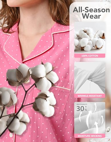 Image of NAP BOUND 100% Cotton Pajamas for Women 2 Piece PJs Set Long Sleeve Button Down Breathable Woven Sleepwear Loungewear XS-XXL