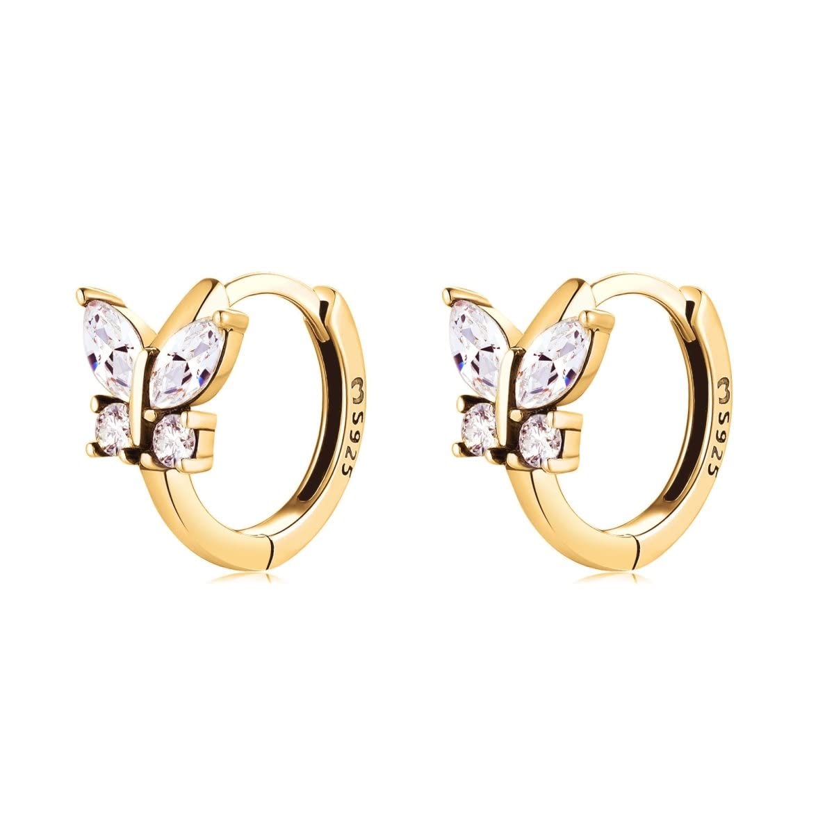 MARLION JEWELS Pendientes aro de plata mujer. Aretes con forma de mariposa brillante. Pendientes mujer plata acabados en plata de ley u oro de 18K ideal para regalo del día de la madre, aniversario... Joyeria mujer