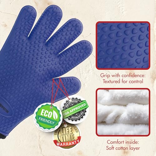 Image of KITCHEN PERFECTION Silicone Pizza Oven Gloves -Extreme Heat Resistant Gloves for Outdoor & Indoor Pizza Ovens -Waterproof Oven Mitts Compatible with Ooni, Ninja, Gozney & More|Superior Set+3 Bonuses