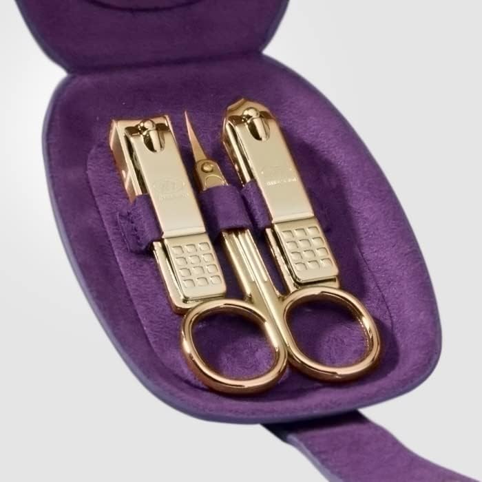 Korean Nail Clippers! World No. 1. Three Seven (777) Travel Manicure Pedicure Grooming Kit Set - (6 PCs: TS-60PG), Made in Korea, Since 1975 (Purple Case & Gold Only)