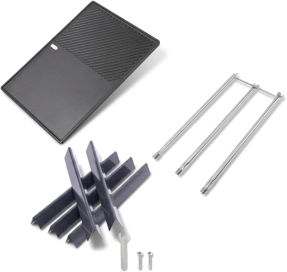 Reversible 7598 Griddle and 22.5" Flavorizer Bars & 28 1/8" Grill Burners for Weber Genesis Silver B/C, Spirit 300/700, Weber 900, Genesis Gold B C Genesis Platinum C B Grills (with Side Control)