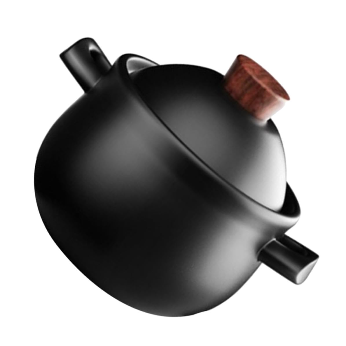 UKCOCO Großer Keramik Kochtopf 1,8l Schwarz mit Deckel Hitzebeständig und Leicht zu Reinigen für Gartenparty und Tägliches Kochen