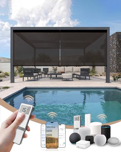 Image of Kincmo Motorized Outdoor Shades for Patio Porch, Custom Outdoor Motorized Blinds with Remote, Waterproof & Windproof Patio Shades Work with Apple Home,Alexa,Google (Brown-3% Openness)