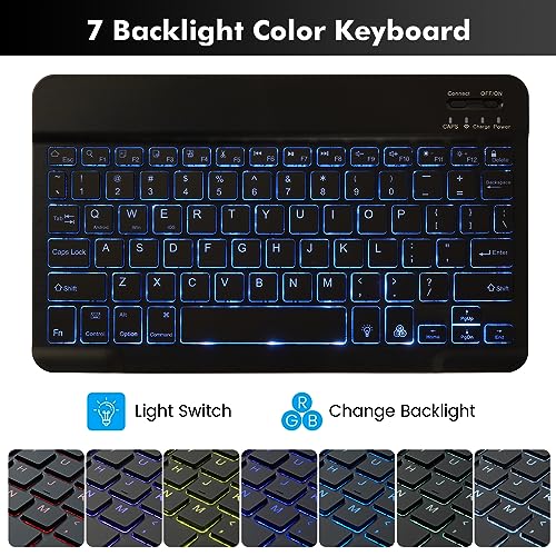 Image of SOPPY 7-Color Keyboard Case for iPad 9th Gen 2021, 8th Gen 2020, 7th Gen 2019 10.2 inch, Air 3 & Pro 10.5 inch, Detachable Wireless Keyboard with Backlight, Slim Protective Cover, Rechargeable, Black