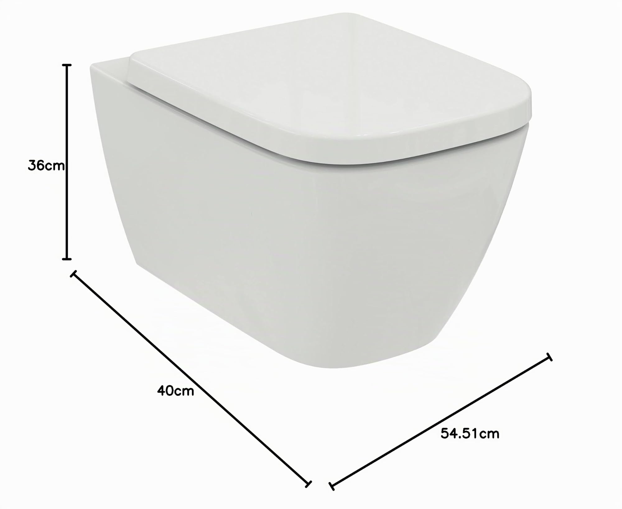 Ideal Standard - i.life B, RimLS+ WC suspendido sin borde completo con tapa de inodoro de cierre lento, E-packaging dedicado al transporte de cerámica, Blanco