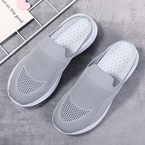 XBCDX Zuecos de jardín para Mujer, Zapatos Ligeros con cuña, Sandalias de Playa, Malla Transpirable Informal, Punta Cerrada, Zapatillas para Caminar al Aire Libre, Gris, US10/EU41 Cover