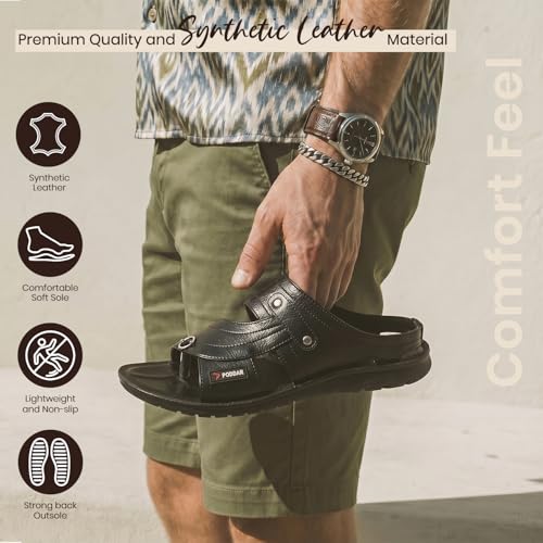 Image of Poddar PU Slippers for Men | Premium Daily Use Footwear | Comfortable Soft Sole Anti-Skid Sandals | Stylish Lightweight Casual Chappal for Office, Home & Outdoor Use