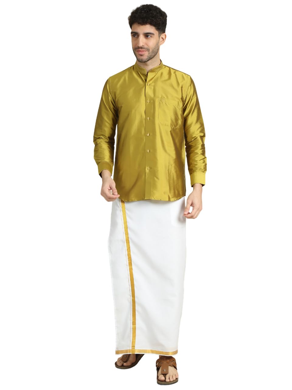 TattvaMen Brass Toned Solid Full Sleeves Shirt