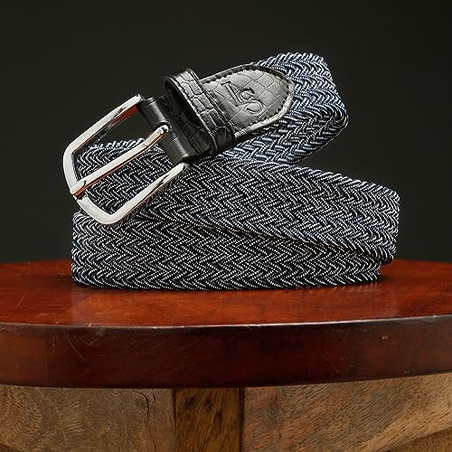 Image of LOUIS STITCH Men's Braided Elastic Stretch Belt with Leather Tipped End Stretchable Canvas Waist Band for Men Women Boys Girls Unisex (Width 3 cm) (BE-EL)