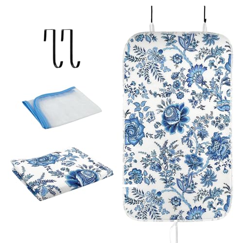 Portable Ironing Mat - 3mm Heat Resistant Padding with 2 Hooks + 1 Insulating Pad for Table or Bed Steam Pressing | Quilting & Travel Blanket Ironing Board Alternative