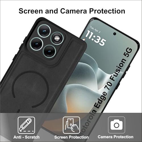 Image of SBMS Back Cover for Motorola Edge 70 Fusion 5G | Ultra Slim Soft Rubberised Hard Case | Oil Feel Soft Leather Back | Mag-Safe Design (Mag-Safe Not Support) | Camera Protection Edge 70 Fusion (Black)